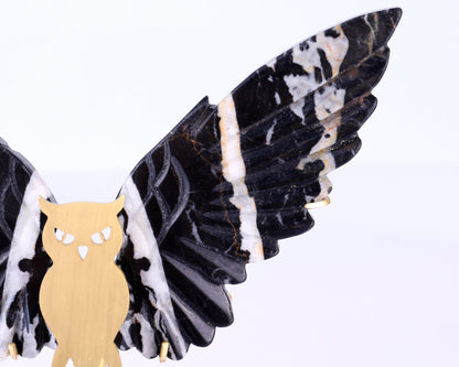 Nicedony 5.0" Black and White Zebra Agate Hand Carved Owl Wings - View 5