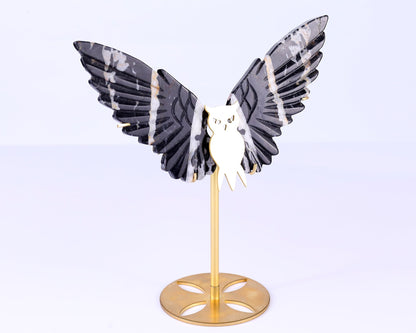 Nicedony 5.0" Black and White Zebra Agate Hand Carved Owl Wings - View 7