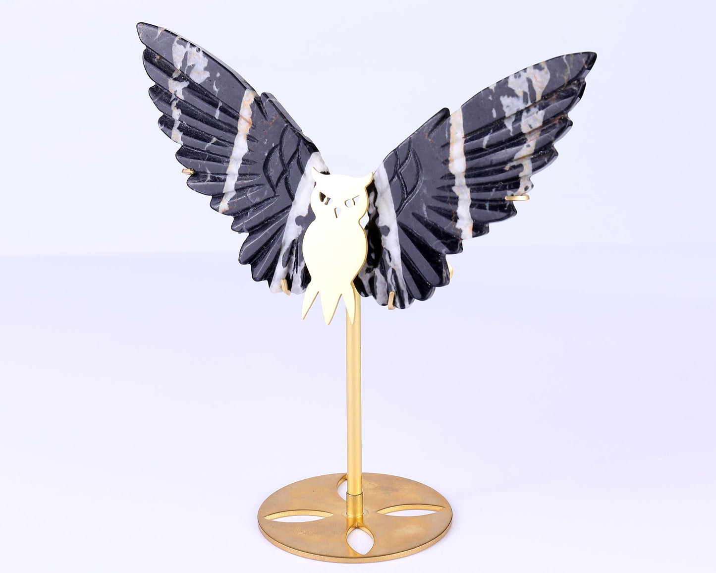 Nicedony 5.0" Black and White Zebra Agate Hand Carved Owl Wings - View 10