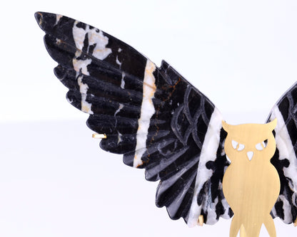 Nicedony 5.0" Black and White Zebra Agate Hand Carved Owl Wings - View 6