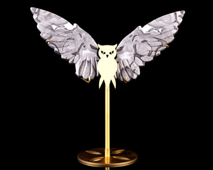 Nicedony 5.0" Black Crazy Lace Agate Hand Carved Owl Wings Sculpture - View 3