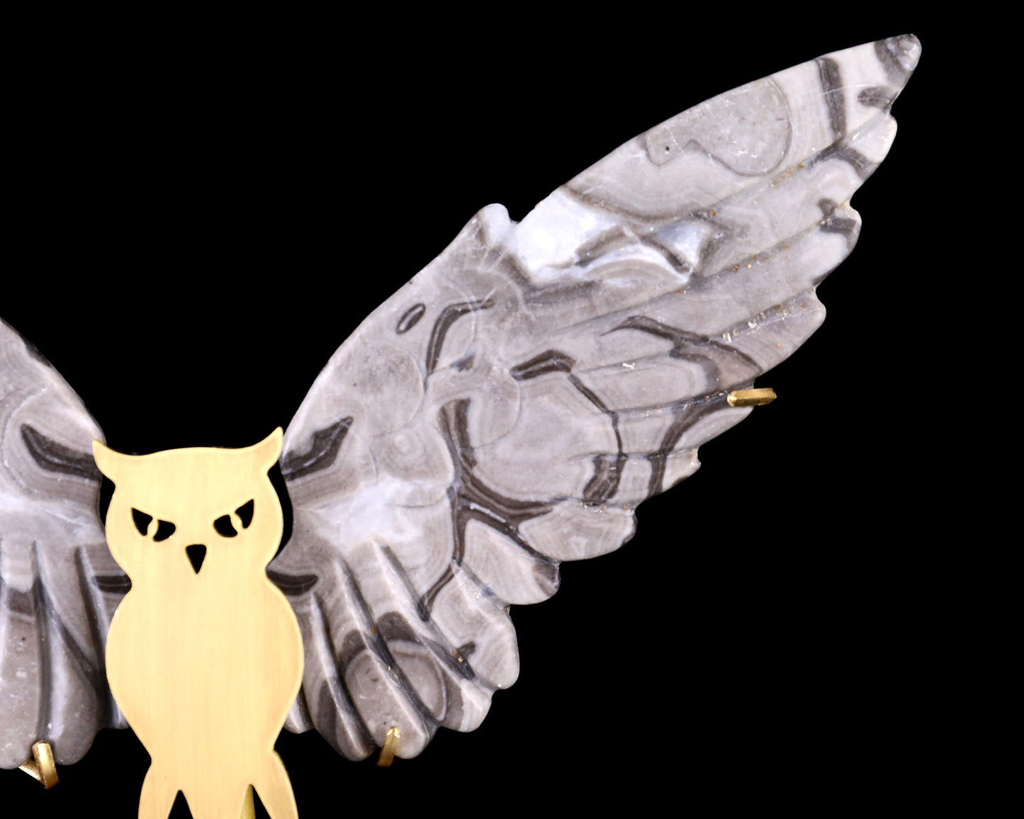 Nicedony 5.0" Black Crazy Lace Agate Hand Carved Owl Wings Sculpture - View 5