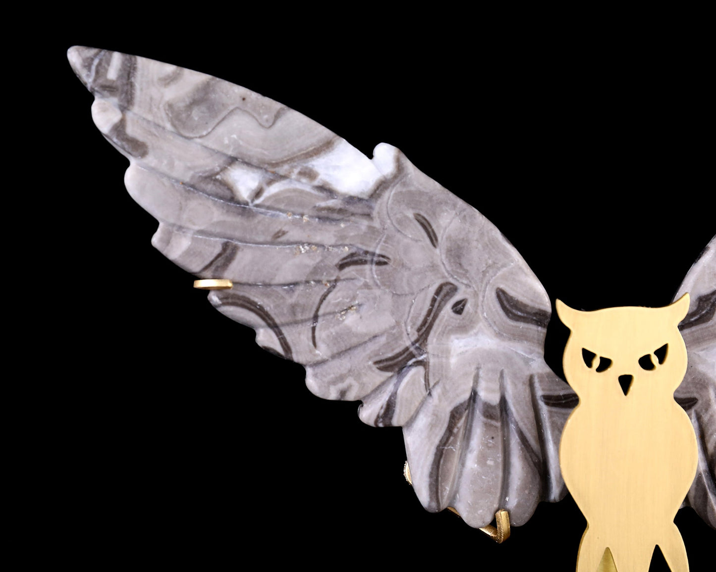 Nicedony 5.0" Black Crazy Lace Agate Hand Carved Owl Wings Sculpture - View 6