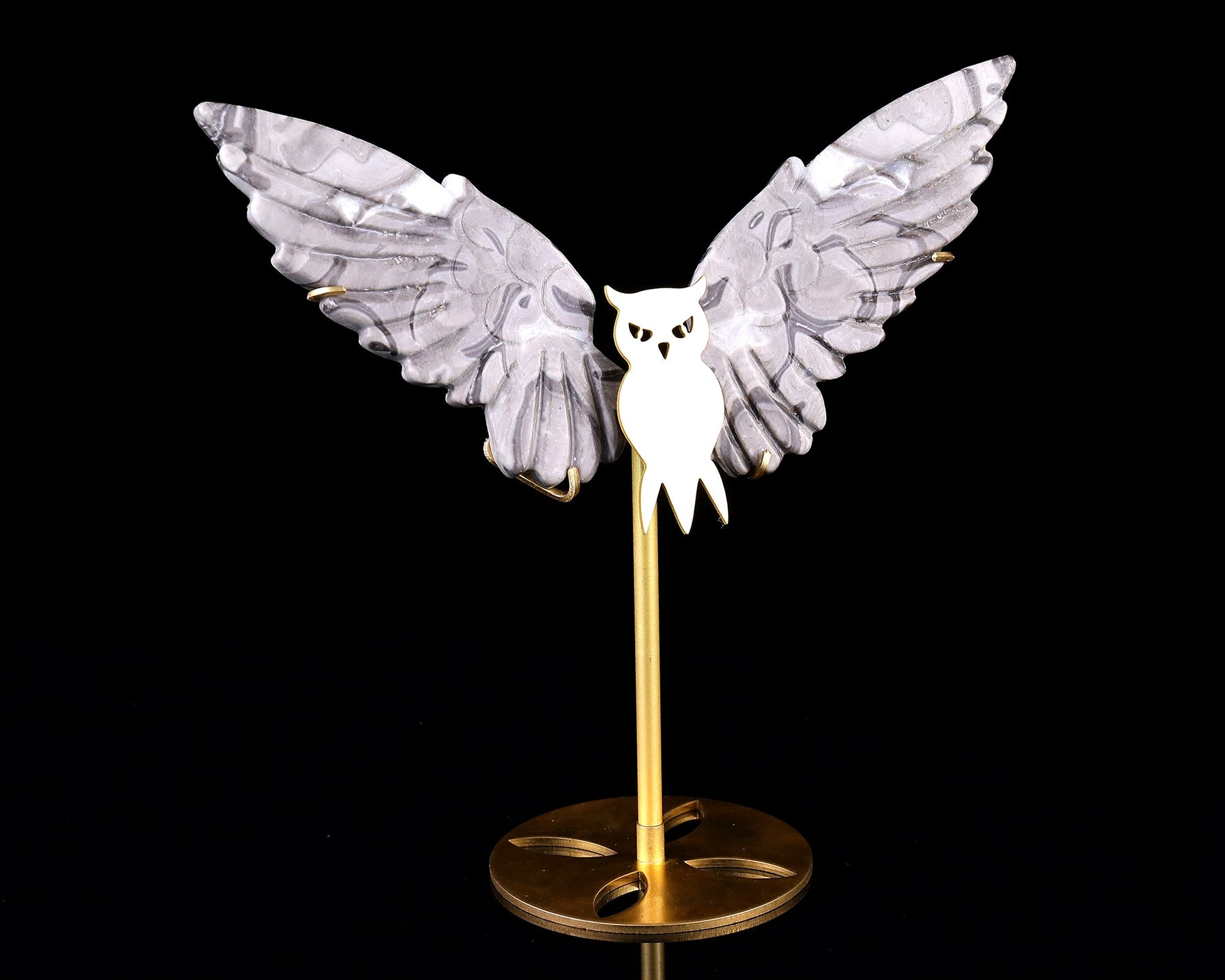Nicedony 5.0" Black Crazy Lace Agate Hand Carved Owl Wings Sculpture - View 7