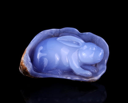 Nicedony 5.0" Blue Chalcedony Hand Carved Crystal Rabbit Sculpture