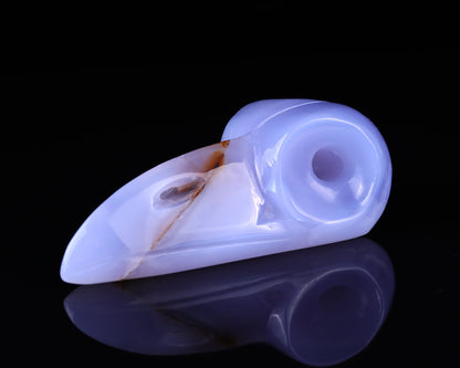 Nicedony 5.0" Blue Chalcedony Hand Carved Crystal Raven Skull Sculpture
