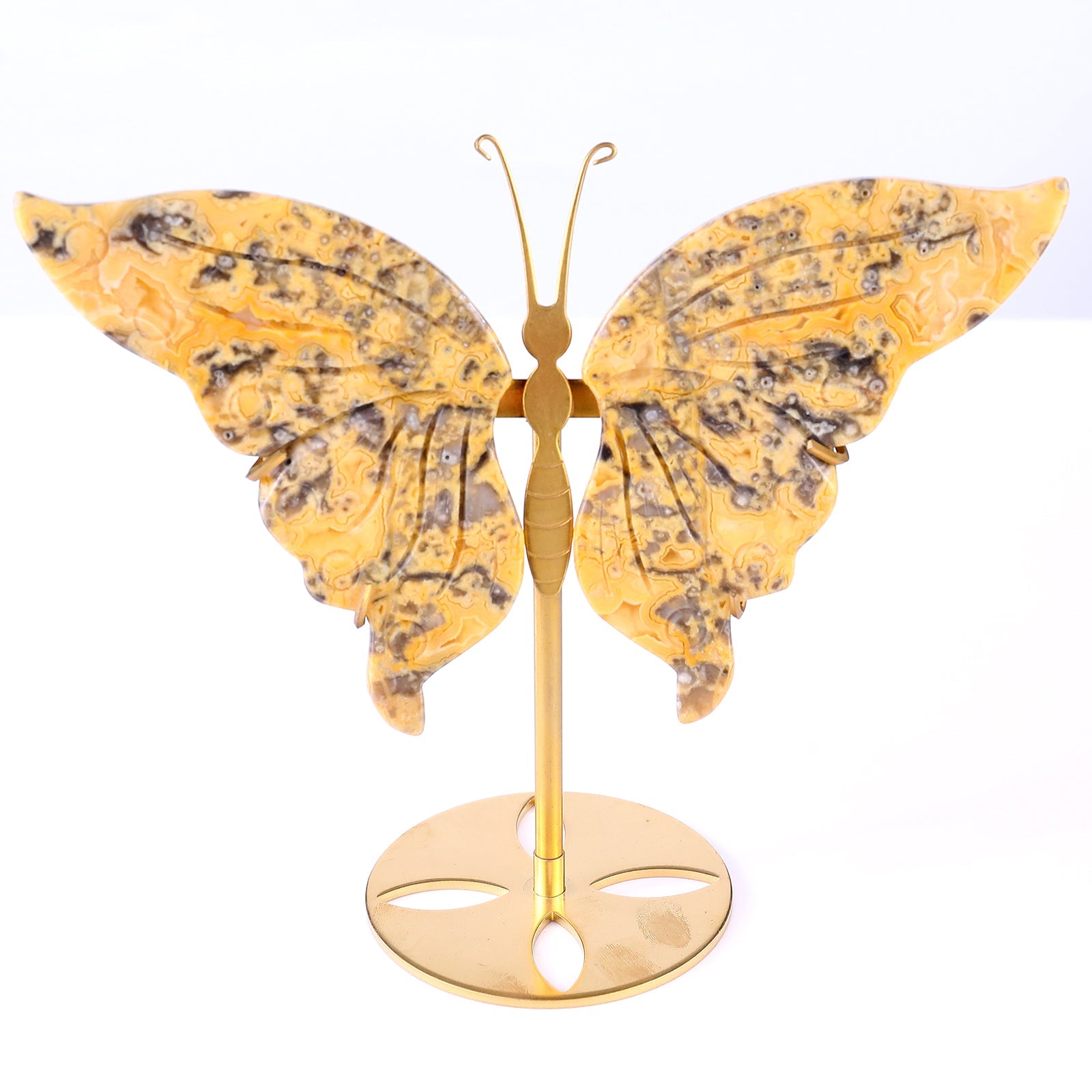 Nicedony 5.0" Crazy Agate Hand Carved Butterfly Wings Sculpture
