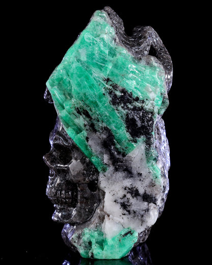 Nicedony 5.0" Emerald Hand Carved Crystal Skull and Snake Sculpture