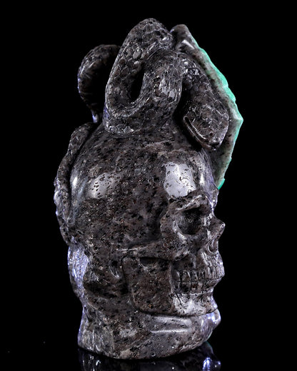Nicedony 5.0" Emerald Hand Carved Crystal Skull and Snake Sculpture - View 9