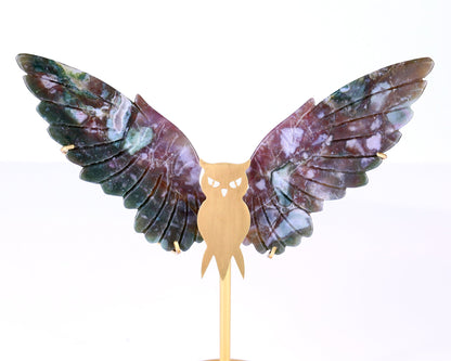 Nicedony 5.0" Indian Agate Hand Carved Crystal Owl Wings Sculpture - View 2