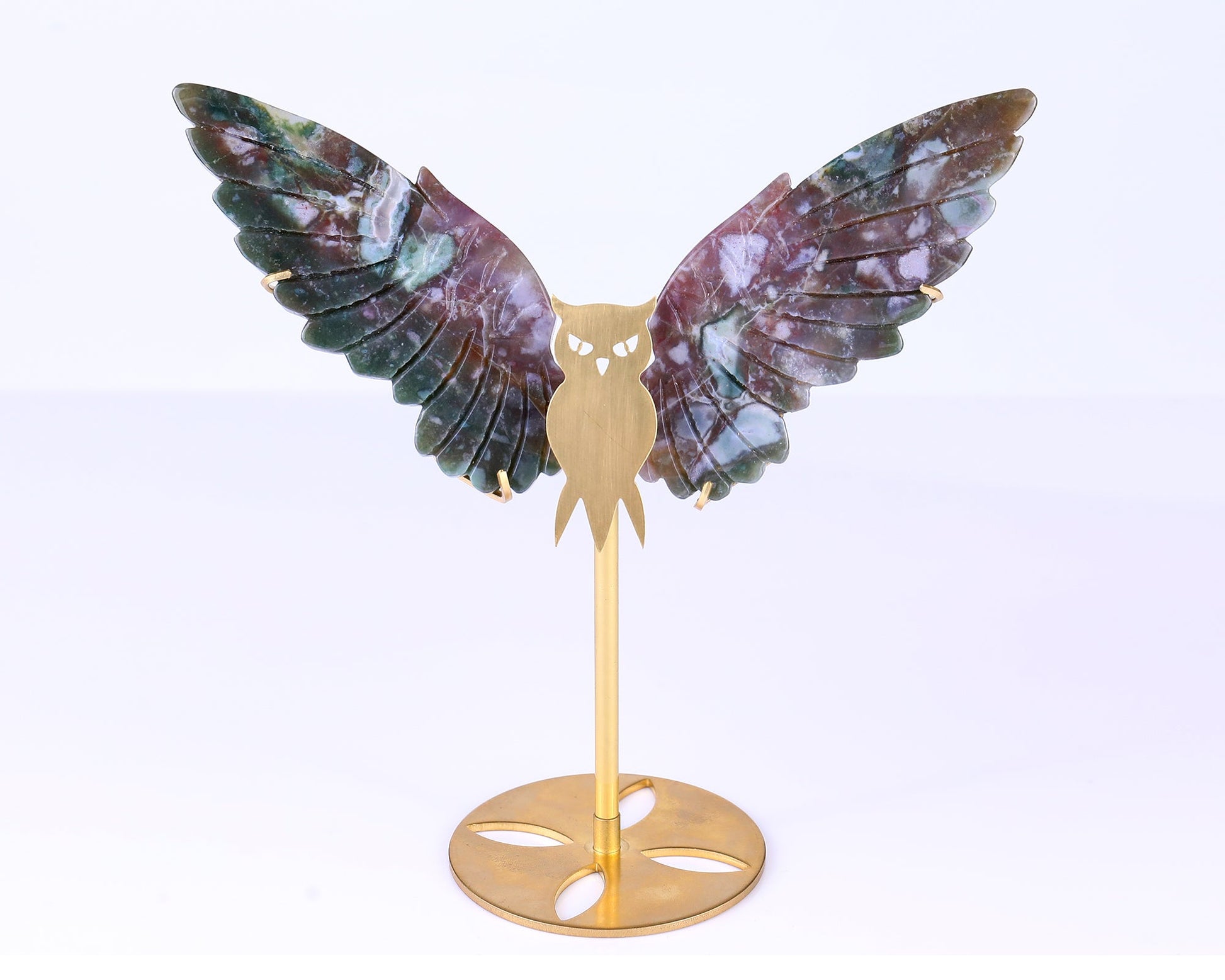 Nicedony 5.0" Indian Agate Hand Carved Crystal Owl Wings Sculpture