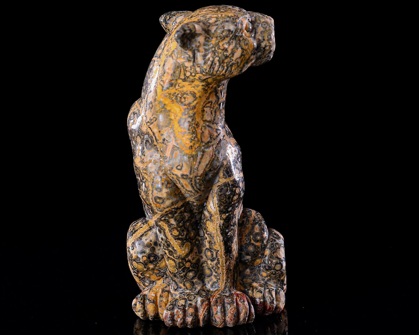 Nicedony 5.0" Leopard Skin Jasper Hand Carved Crystal Leopard Sculpture