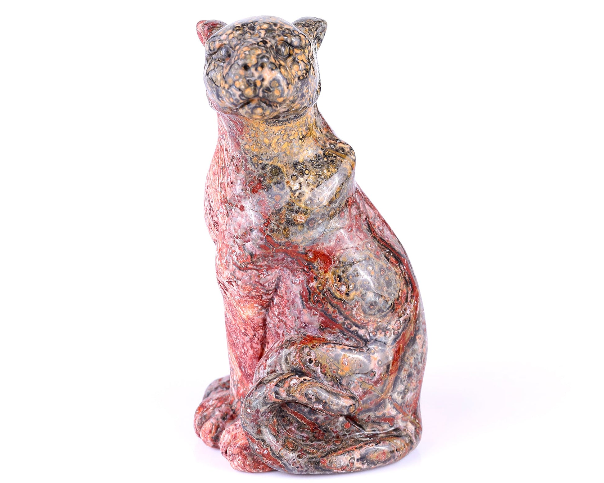 Nicedony 5.0" Leopard Skin Jasper Hand Carved Leopard Sculpture - #4100096