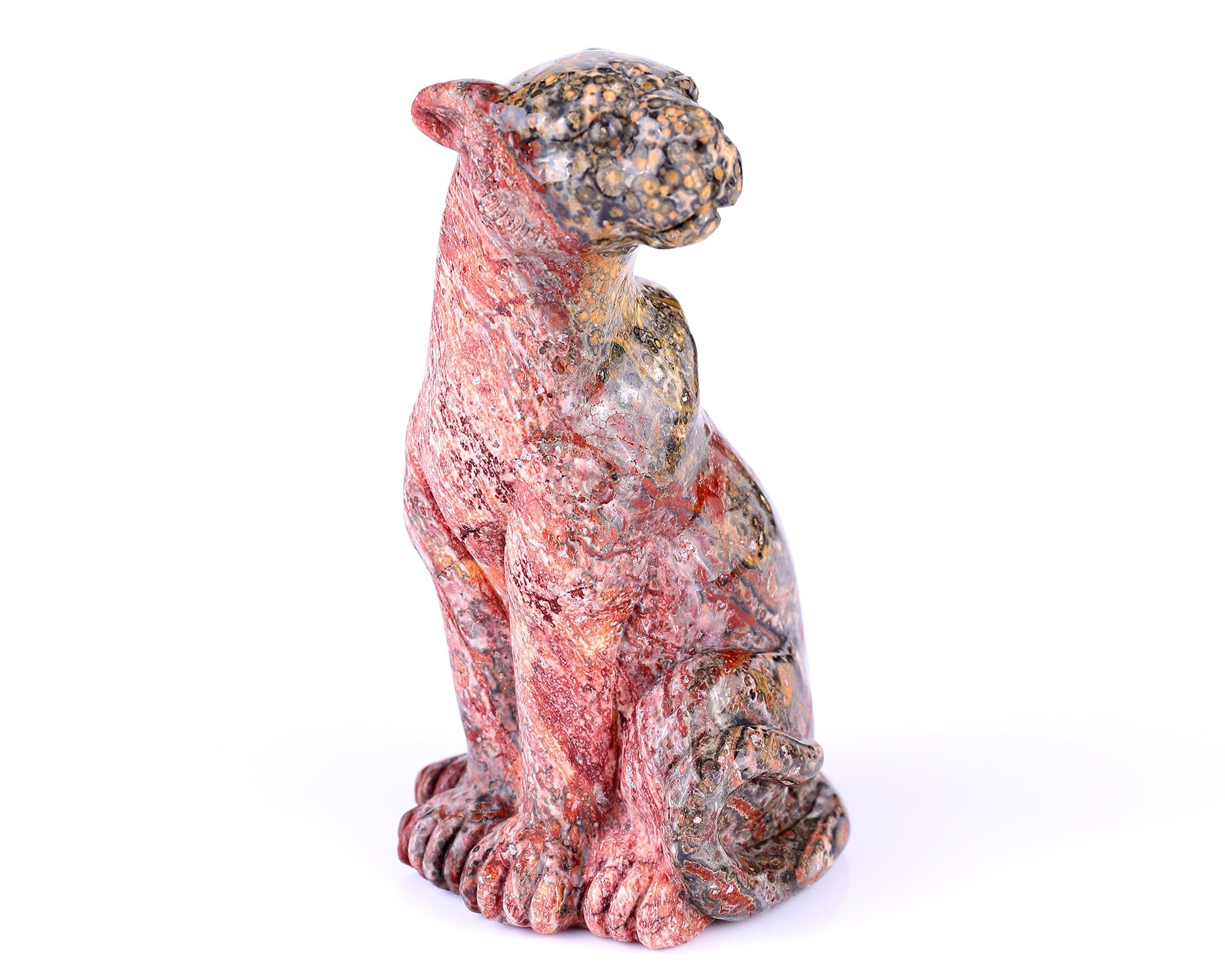 Nicedony 5.0" Leopard Skin Jasper Hand Carved Leopard Sculpture - #4100097