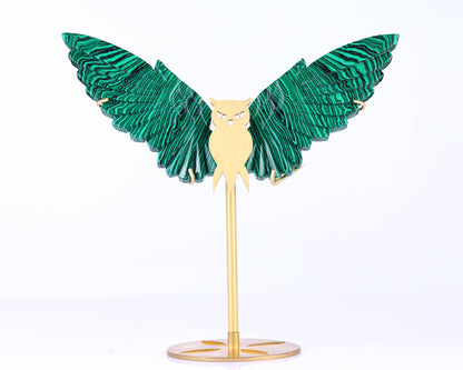 Nicedony 5.0" Malachite Hand Carved Crystal Owl Wings Sculpture - View 4