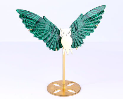 Nicedony 5.0" Malachite Hand Carved Crystal Owl Wings Sculpture - View 7