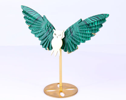 Nicedony 5.0" Malachite Hand Carved Crystal Owl Wings Sculpture - View 10