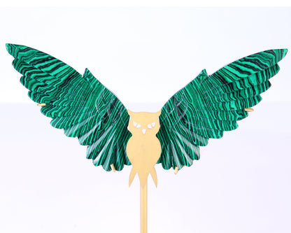 Nicedony 5.0" Malachite Hand Carved Crystal Owl Wings Sculpture - View 2