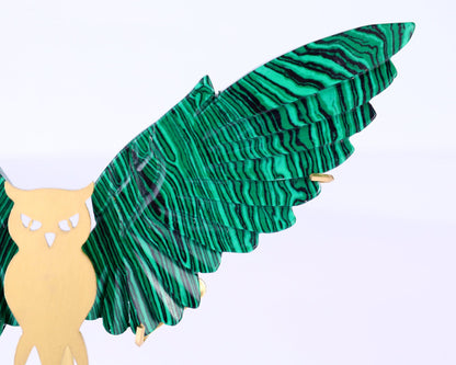 Nicedony 5.0" Malachite Hand Carved Crystal Owl Wings Sculpture - View 5