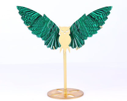 Nicedony 5.0" Malachite Hand Carved Crystal Owl Wings Sculpture - View 3