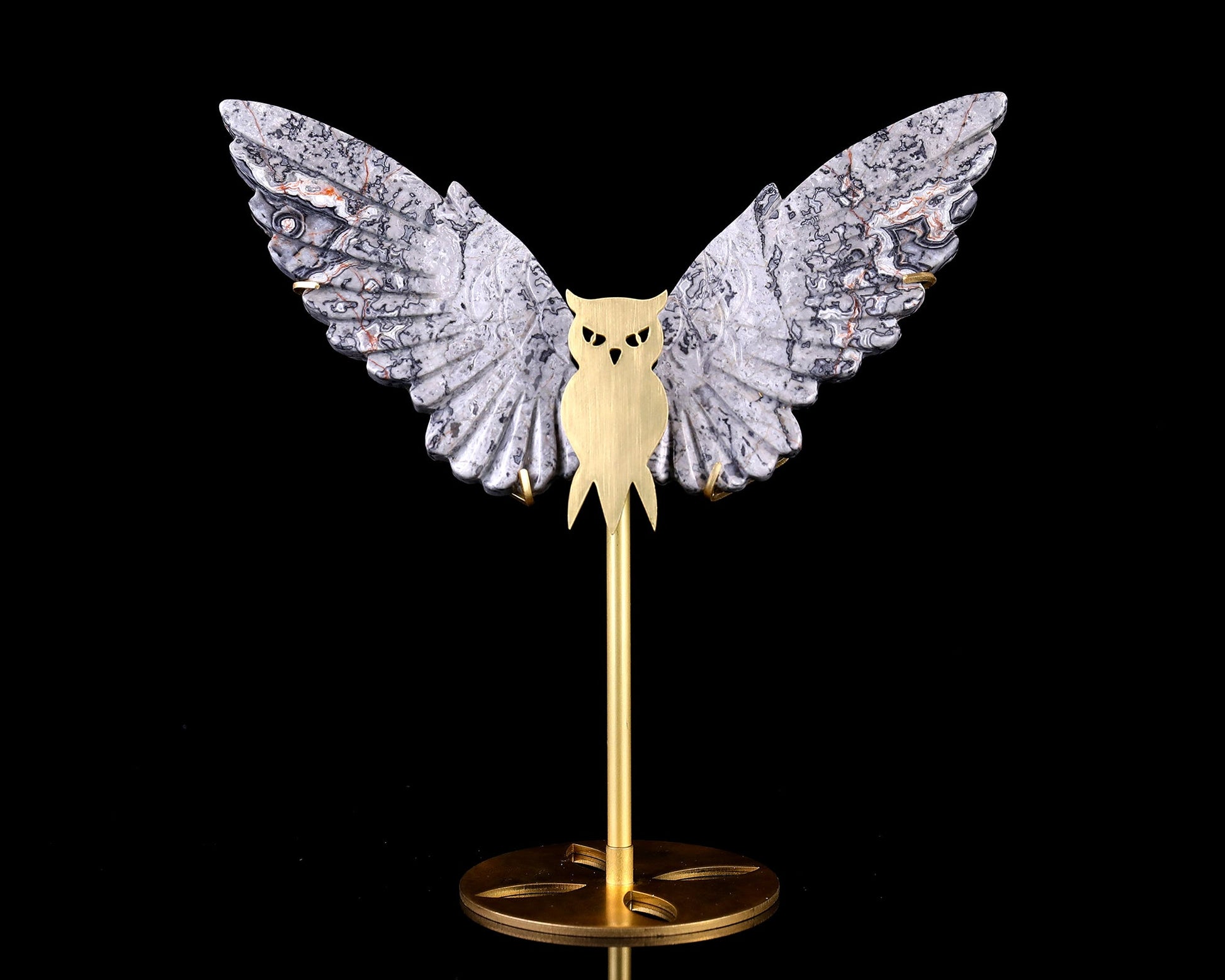 Nicedony 5.0" Map Jasper Hand Carved Crystal Owl Wings Sculpture - View 3