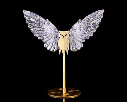 Nicedony 5.0" Map Jasper Hand Carved Crystal Owl Wings Sculpture - View 3