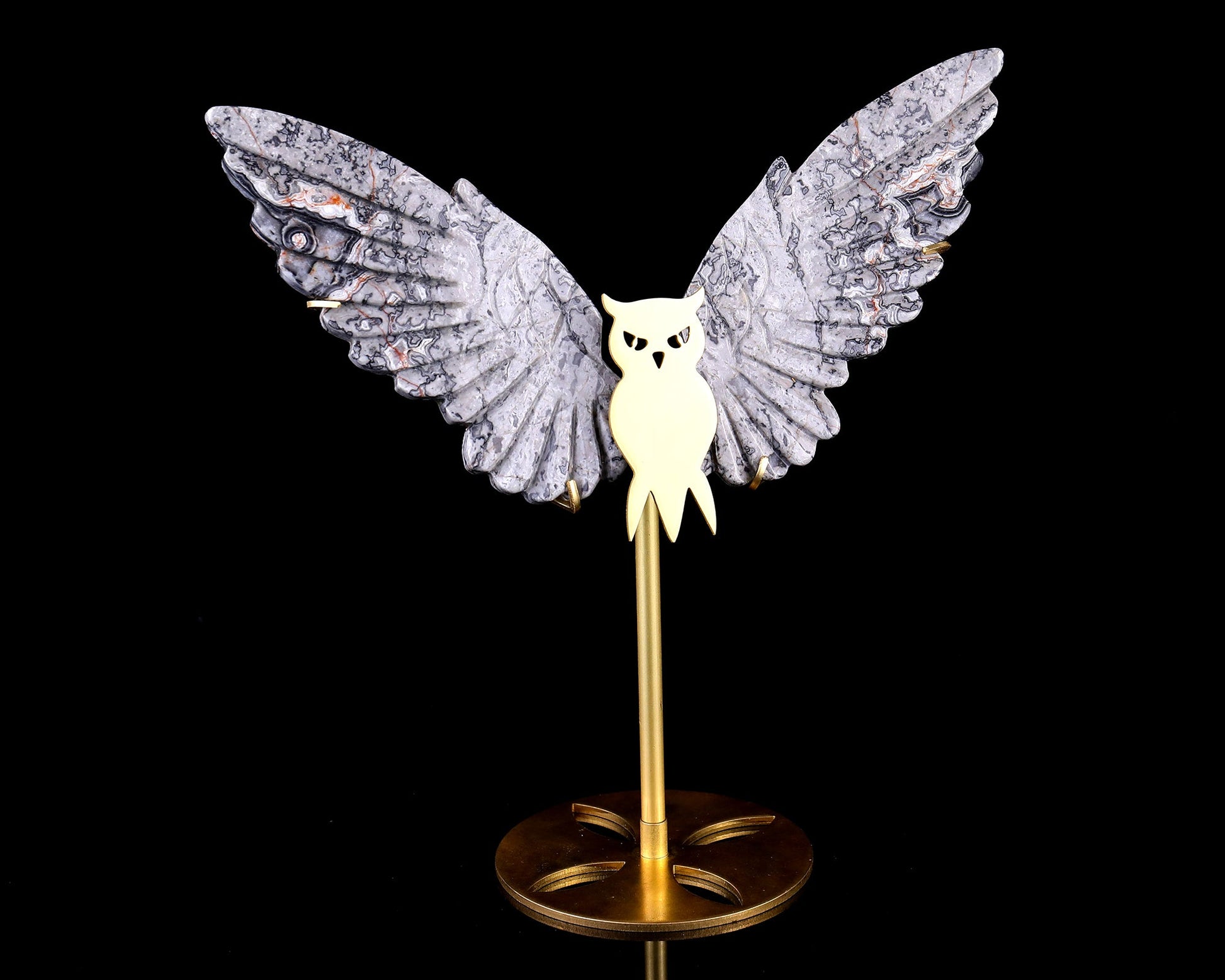 Nicedony 5.0" Map Jasper Hand Carved Crystal Owl Wings Sculpture - View 7