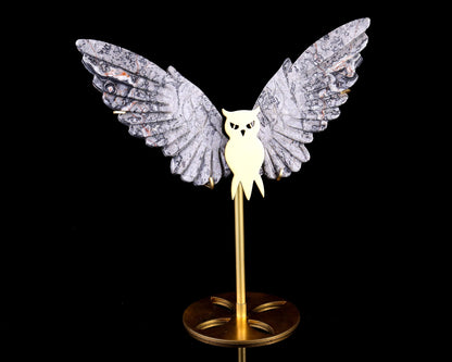 Nicedony 5.0" Map Jasper Hand Carved Crystal Owl Wings Sculpture - View 7