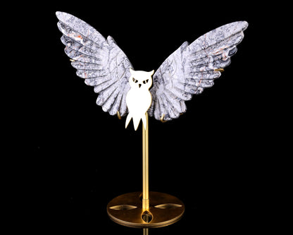 Nicedony 5.0" Map Jasper Hand Carved Crystal Owl Wings Sculpture - View 10