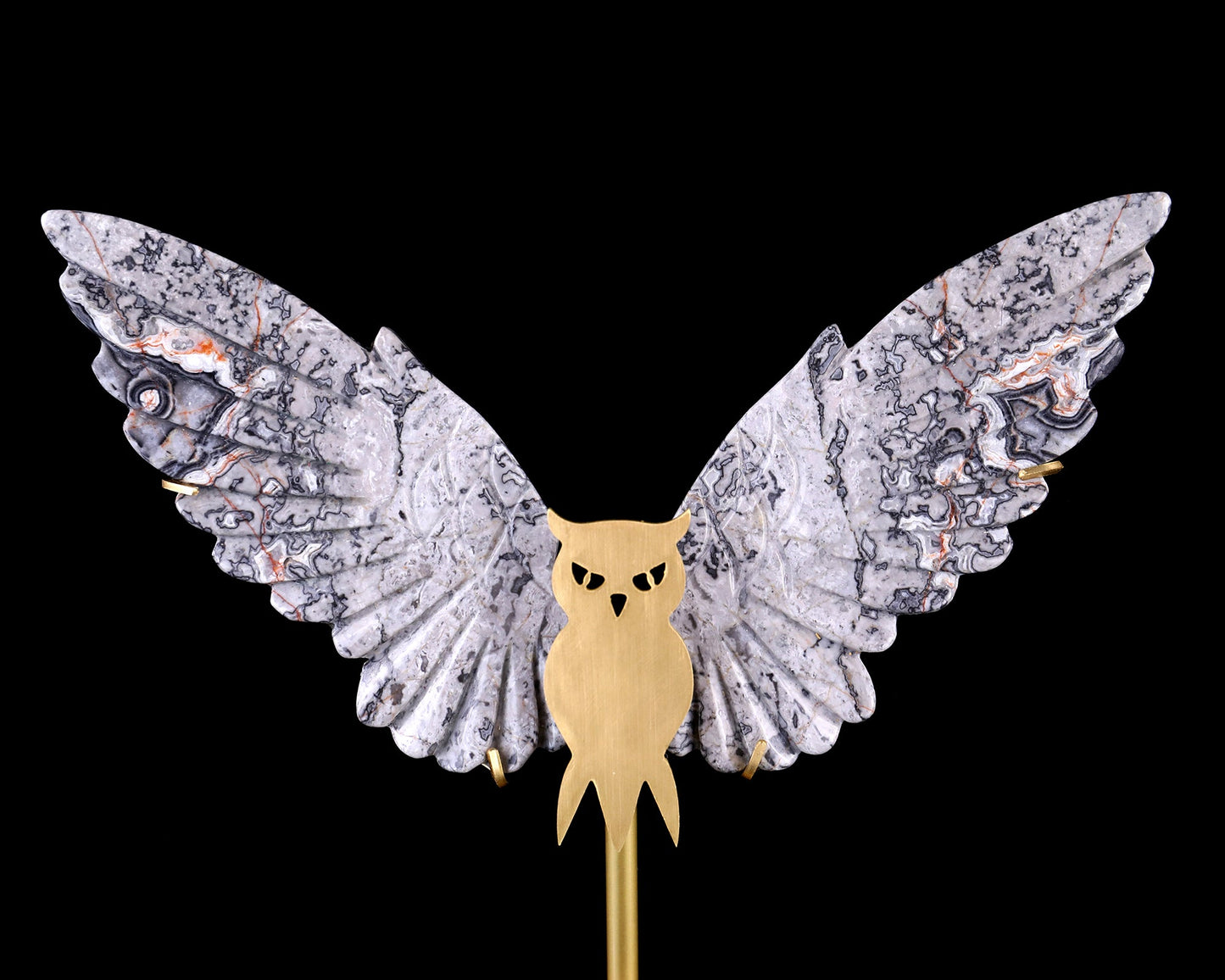 Nicedony 5.0" Map Jasper Hand Carved Crystal Owl Wings Sculpture - View 2