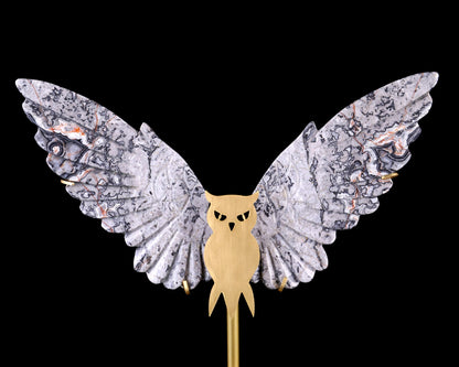 Nicedony 5.0" Map Jasper Hand Carved Crystal Owl Wings Sculpture - View 2