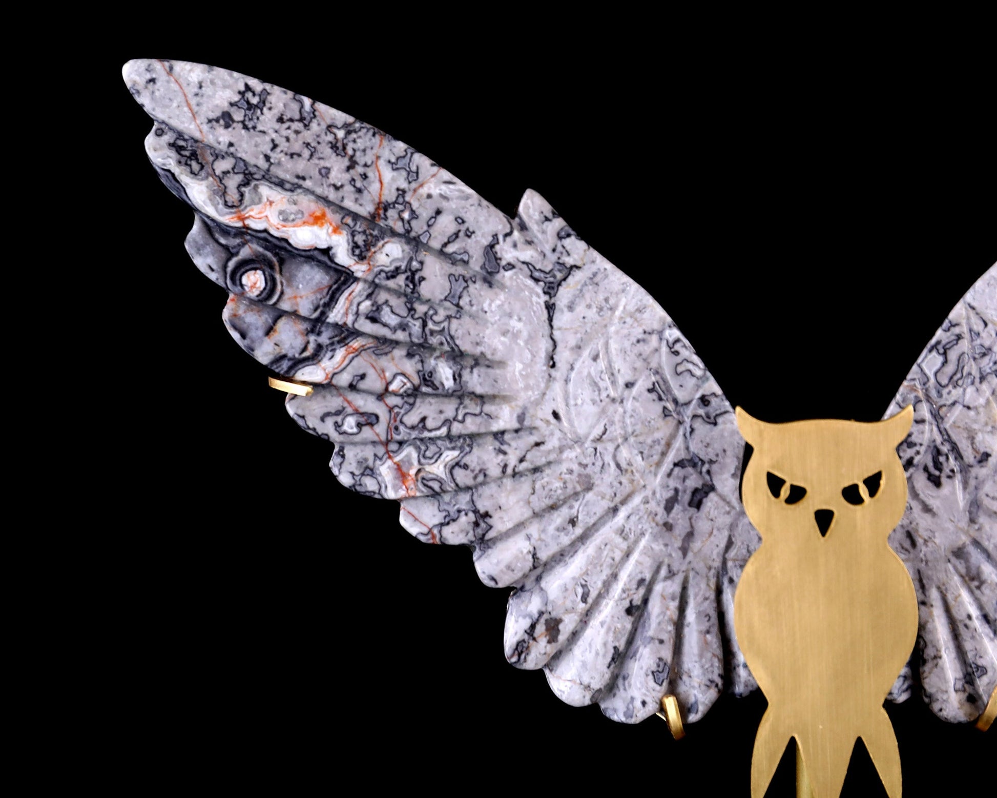 Nicedony 5.0" Map Jasper Hand Carved Crystal Owl Wings Sculpture - View 6