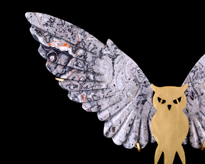 Nicedony 5.0" Map Jasper Hand Carved Crystal Owl Wings Sculpture - View 6