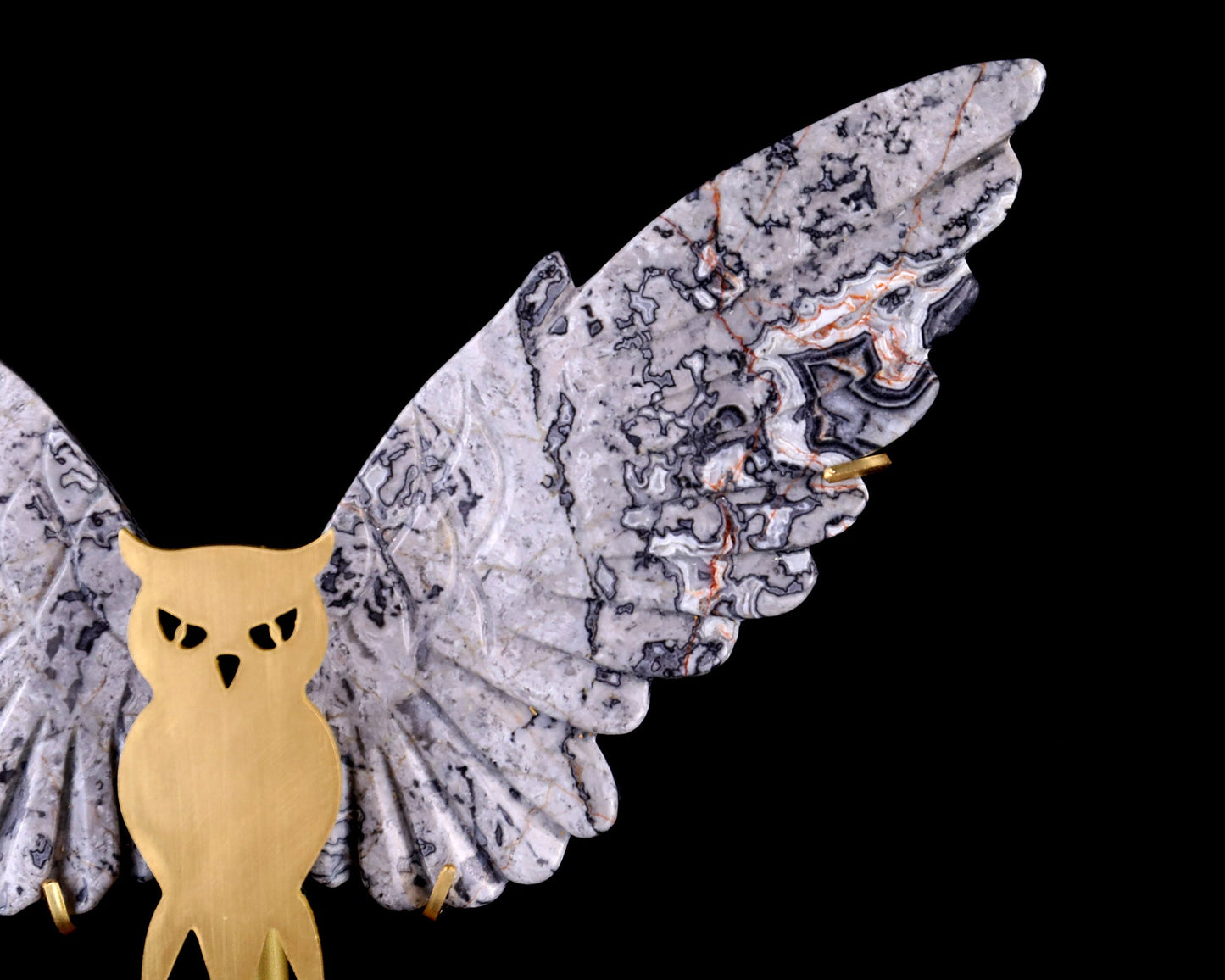 Nicedony 5.0" Map Jasper Hand Carved Crystal Owl Wings Sculpture - View 5
