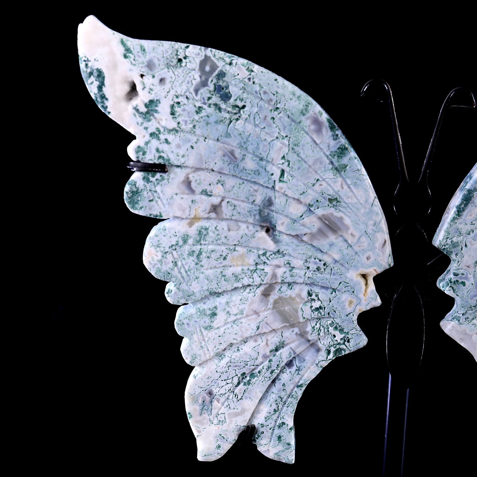 Nicedony 5.0" Moss Agate Hand Carved Butterfly Wings Sculpture - View 11