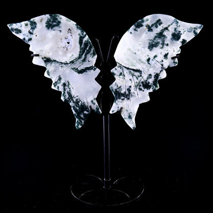 Nicedony 5.0" Moss Agate Hand Carved Butterfly Wings Sculpture - #1100225