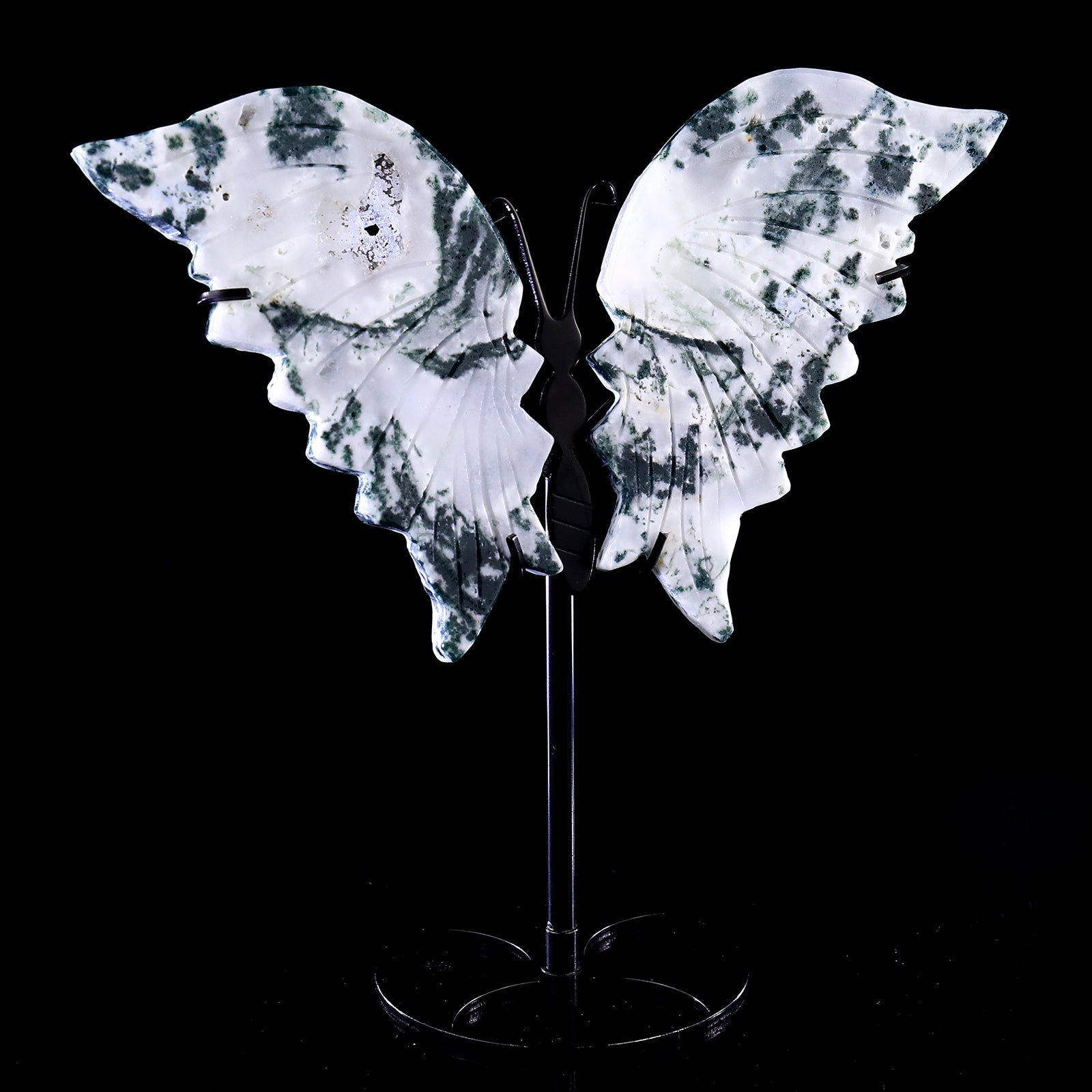 Nicedony 5.0" Moss Agate Hand Carved Butterfly Wings Sculpture - View 5