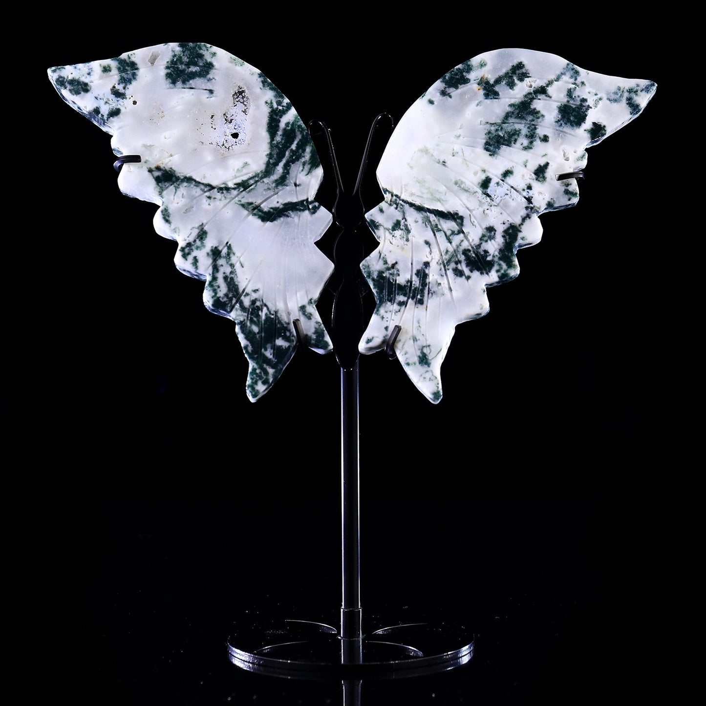 Nicedony 5.0" Moss Agate Hand Carved Butterfly Wings Sculpture - #1100223