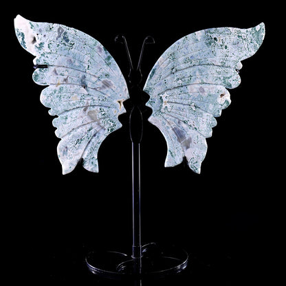 Nicedony 5.0" Moss Agate Hand Carved Butterfly Wings Sculpture - View 4