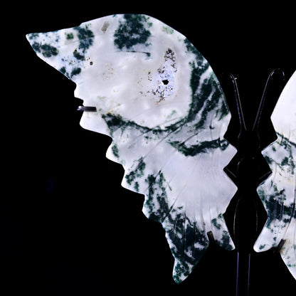 Nicedony 5.0" Moss Agate Hand Carved Butterfly Wings Sculpture - View 4