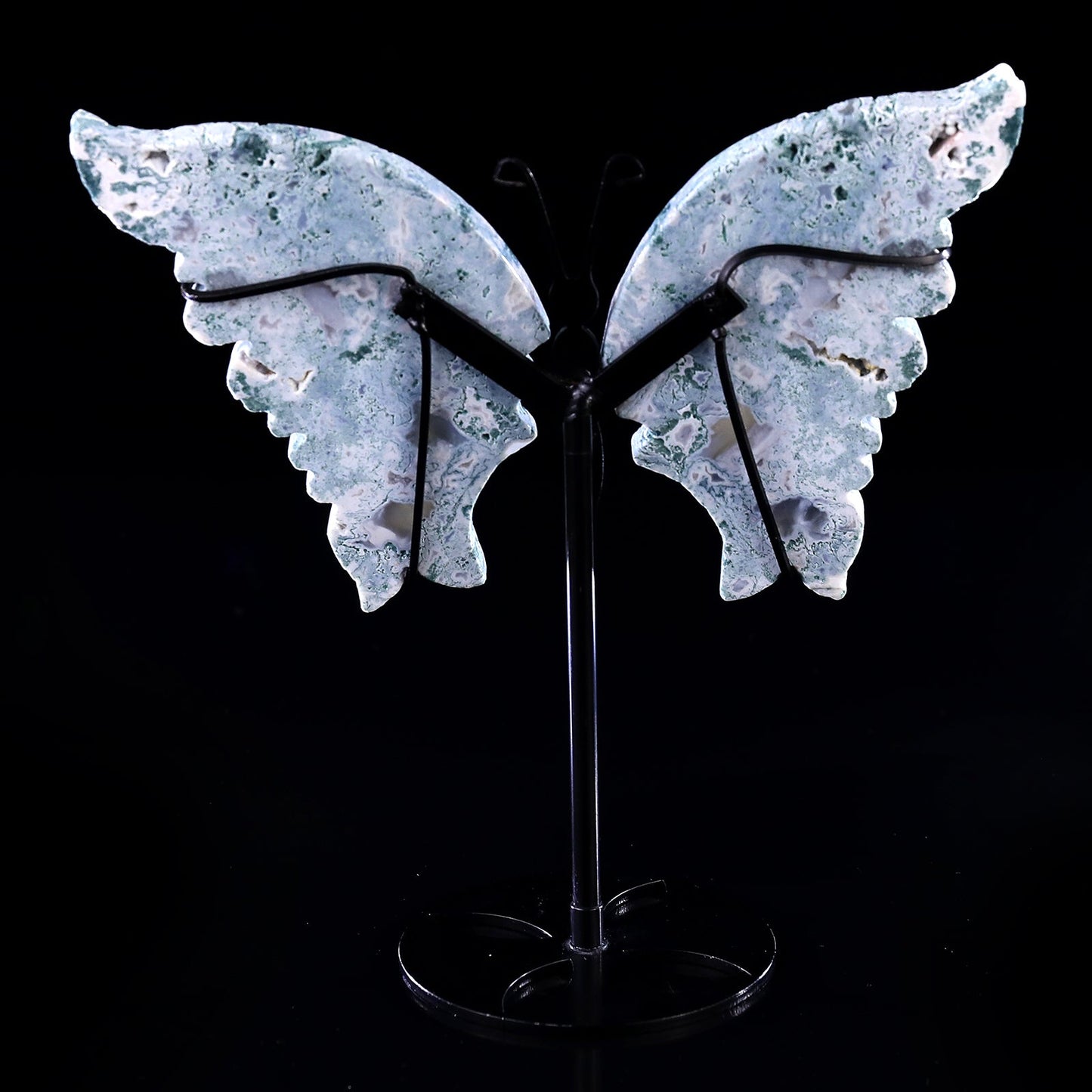 Nicedony 5.0" Moss Agate Hand Carved Butterfly Wings Sculpture - View 15