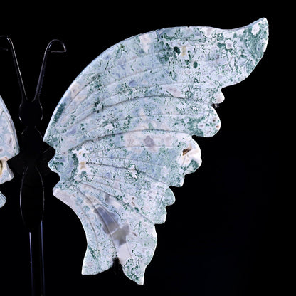 Nicedony 5.0" Moss Agate Hand Carved Butterfly Wings Sculpture - View 2