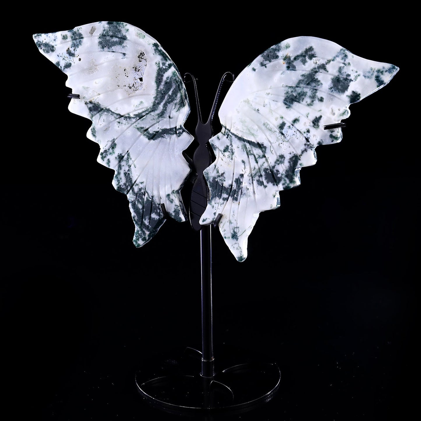 Nicedony 5.0" Moss Agate Hand Carved Butterfly Wings Sculpture - View 8
