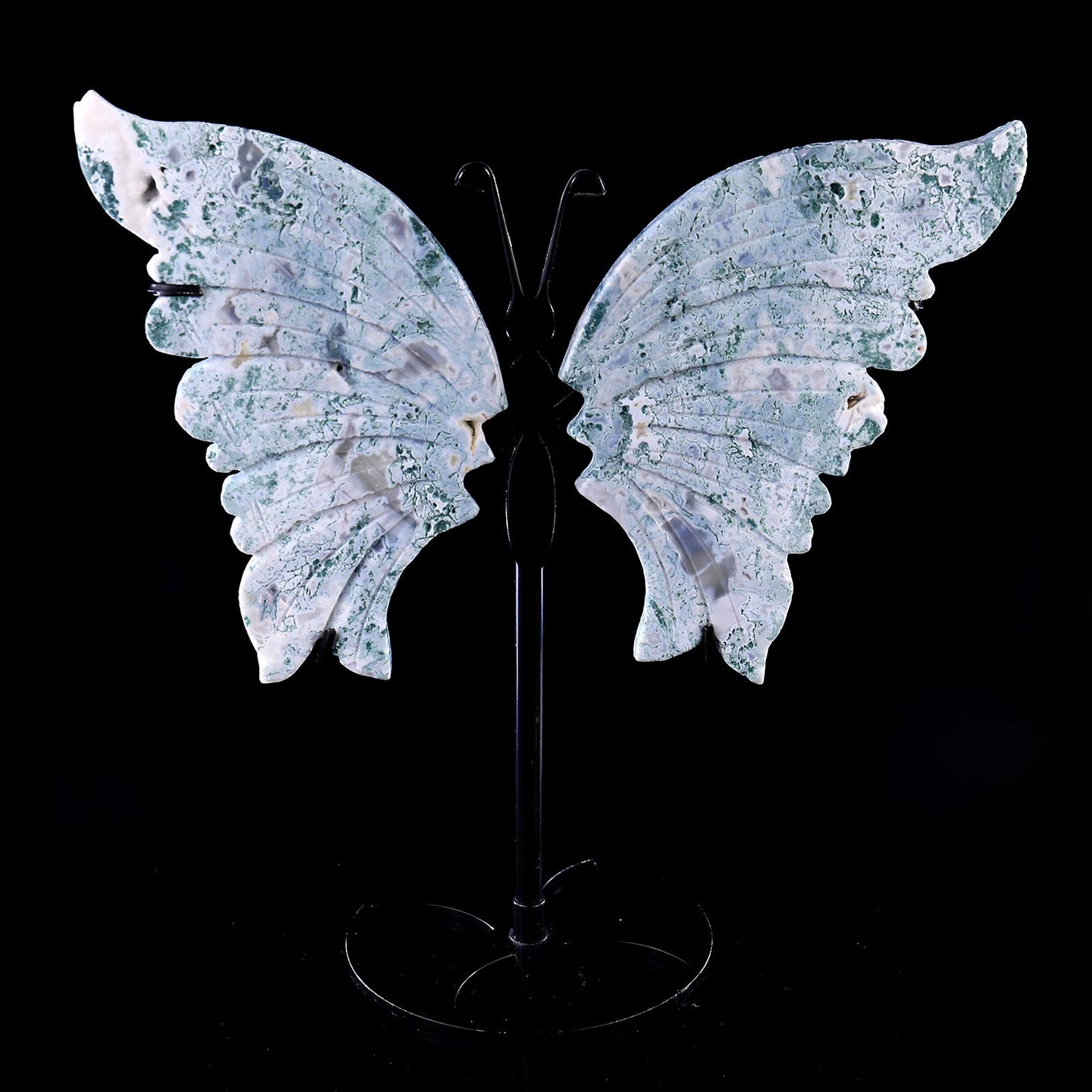 Nicedony 5.0" Moss Agate Hand Carved Butterfly Wings Sculpture - View 9