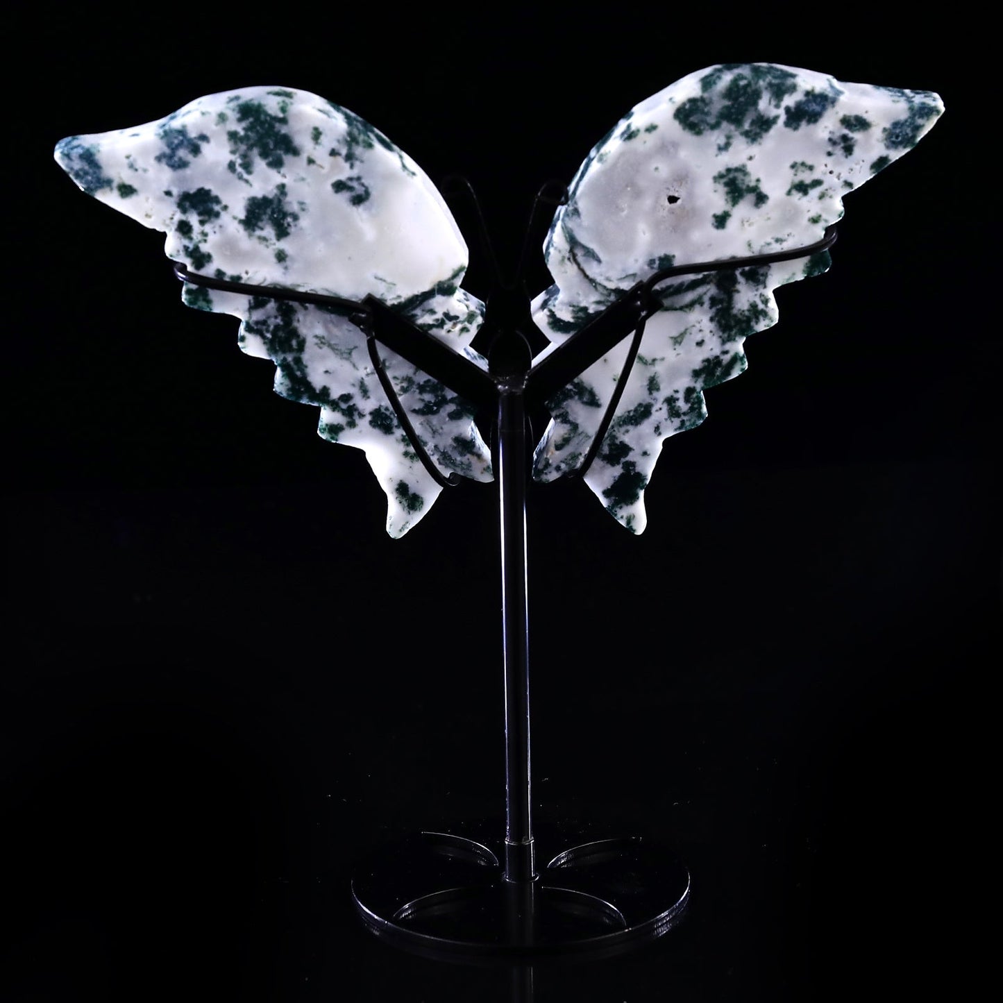 Nicedony 5.0" Moss Agate Hand Carved Butterfly Wings Sculpture - View 7