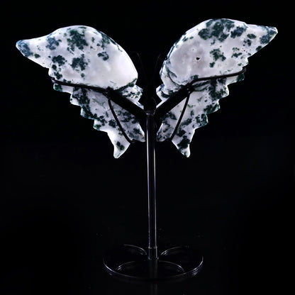 Nicedony 5.0" Moss Agate Hand Carved Butterfly Wings Sculpture - View 7