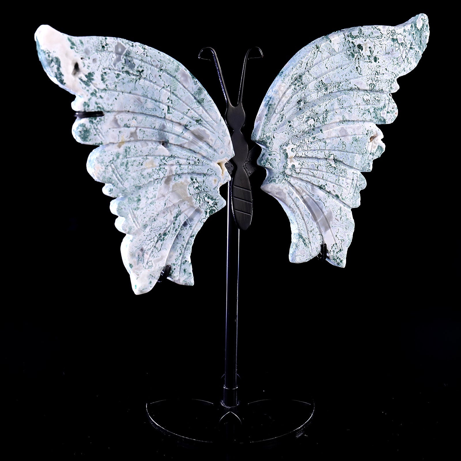 Nicedony 5.0" Moss Agate Hand Carved Butterfly Wings Sculpture - View 13
