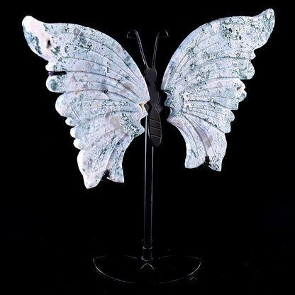 Nicedony 5.0" Moss Agate Hand Carved Butterfly Wings Sculpture - View 13
