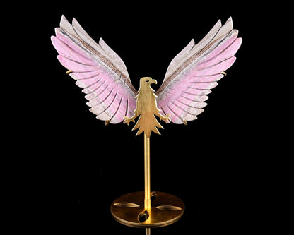 Nicedony 5.0" Rhodonite Hand Carved Crystal Eagle Wings Sculpture