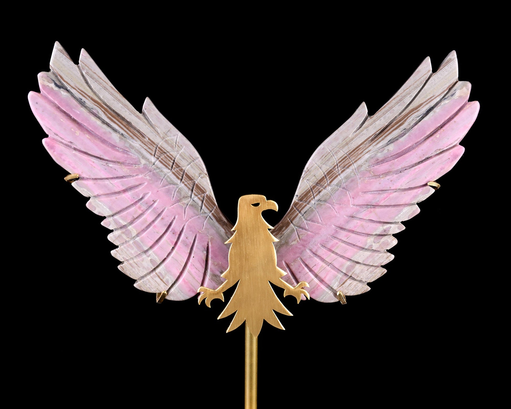 Nicedony 5.0" Rhodonite Hand Carved Crystal Eagle Wings Sculpture - View 2
